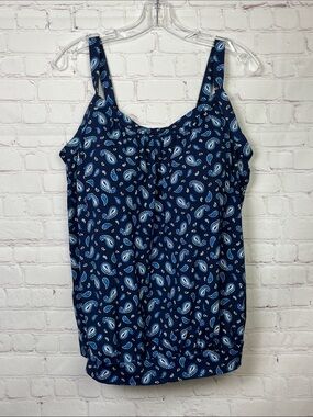 Lands' End Blue Paisley Blouson Tankini Top